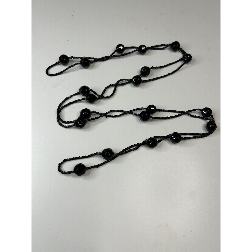 Vintage 1920's Black Glass Extra Long Necklace "30 Heavy RARE